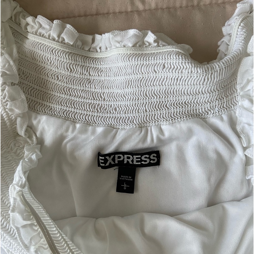 Express White dress 86% cotton 14%linen lining off shoulder